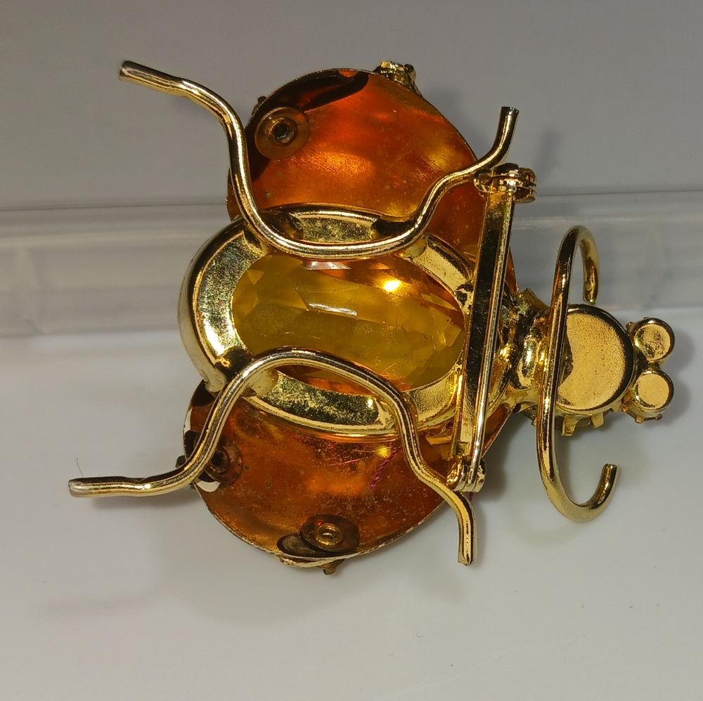 Vintage Insect Beetle Bug Rhinestone Brooch Pin Glass - Picture 11 of 16